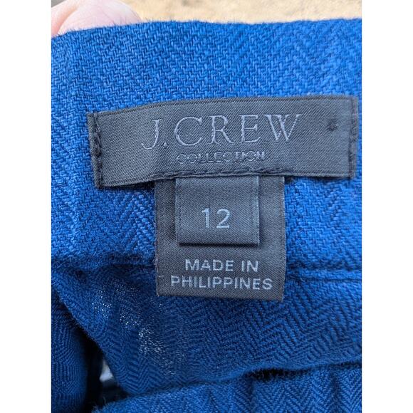 J. Crew Womens Pleated Skirt Sz 12 linen silk striped elastic waist Academia - Picture 5 of 6